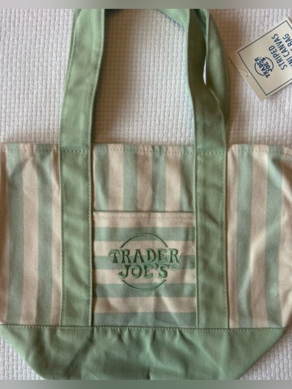 2026 mini Trader Joe’s tote green and cream striped